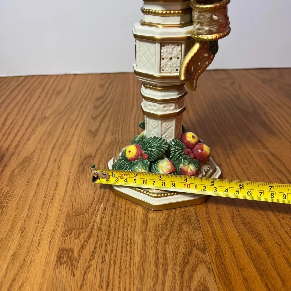 Vintage Fitz & Floyd Classics Christmas Taper Candle Holder Holly Fruit Gold 10